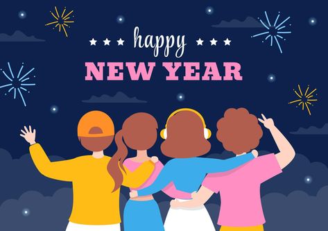 Happy New Year 2023 Celebration Template Hand Drawn Cartoon Flat Background Illustration with Fireworks, Ribbons and Confetti Design 2023 Celebration, Confetti Design, Flat Background, Happy New Year 2023, Clip Art Pictures, Friend Cartoon, New Year 2023, Greeting Card Illustration, Friends Wallpaper