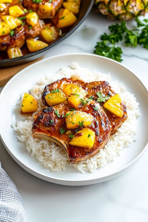 Easy Pineapple Pork Chops - Insanely Good Pork Chops With Pineapple Recipes, Pineapple Pork Chops, Pineapple Sauce, Pineapple Pork, Chopped Pineapple, Leftover Pork, Pineapple Recipes, Dinner Recipes Crockpot, Savory Sauce