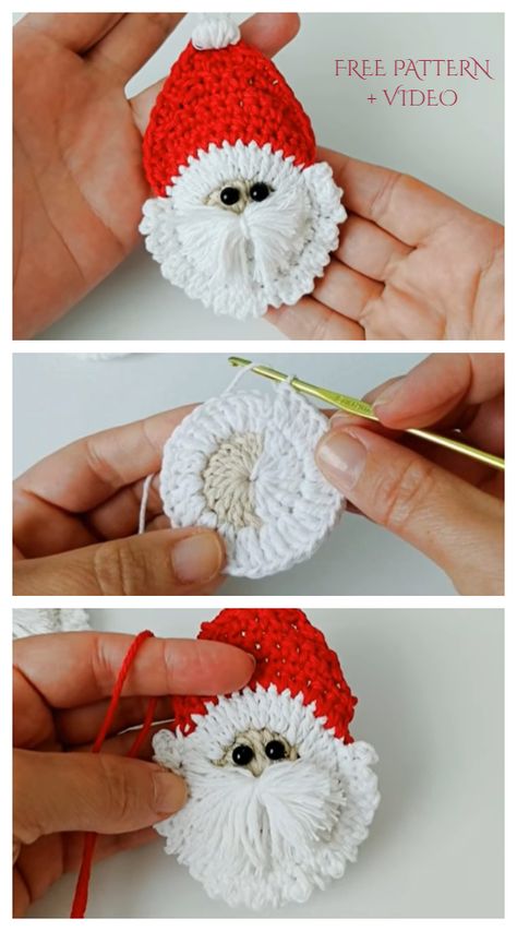 Christmas Santa Face Applique Free Crochet Patterns Crocheted Santa, Christmas Applique Patterns, Face Applique, Santa Applique, Crochet Christmas Stocking Pattern, Crochet Christmas Hats, Crochet Christmas Ornaments Free, Crochet Ornament Patterns, Christmas Crochet Patterns Free