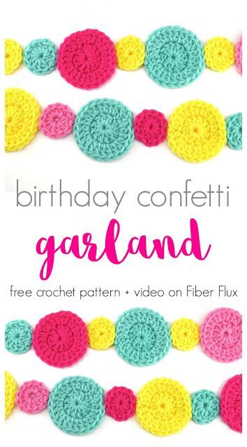 Confetti Garland, Birthday Confetti, Crochet Garland, Birthday Garland, Easy Birthday, Holiday Crochet, Crochet Videos, Love Crochet, Crochet Home