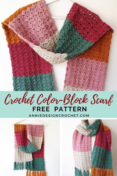 This Free pattern for a cozy Color-Block Crochet Scarf, is suitable for a beginner and is perfect for cooler weather, to wrap you in all the warmth you will need. The easy repeat pattern makes this project a fast make, you could rustle up a trendy color-block scarf for everyone on your Christmas list! Solstice Crochet, Cosy Crochet, Gifts Crochet, Crocheting Patterns, Scarf Patterns, Crochet Scarf Pattern Free, Color Block Scarf, Beginners Crochet, Gift Crochet