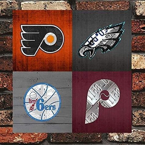 License Plate Art, Metal Wall Plaques, Philadelphia Sports, Game Room Bar, Hang Art, Entertaining Decor, Retro Sign, Vintage Tin Signs, Office Bar