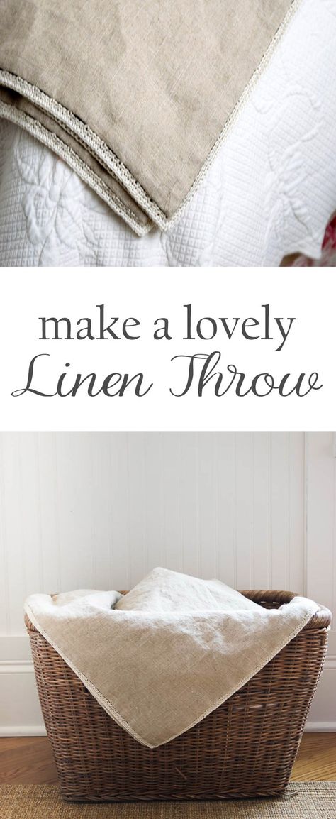 Make a lovely linen throw, perfect for the warmer months. Easy to follow, simple directions. Great for gifts or for your own home decor. Linen Crafts Diy Projects, Linen Gifts For Him, Linen Diy Projects, Simple Gifts To Sew, Sewing Projects For Teens, Bee Sewing, Linen Projects, Diy Throw Blankets, Diy Throws