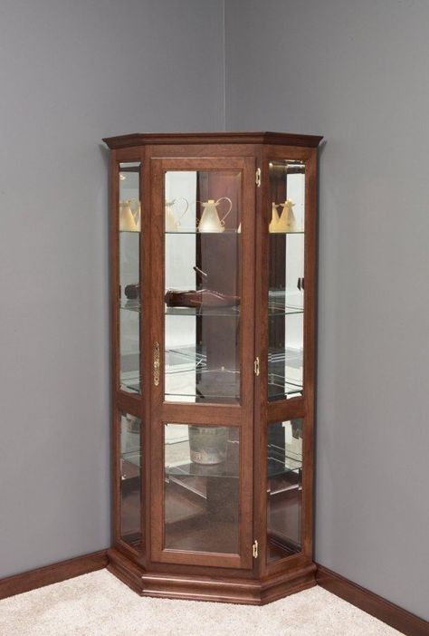 Corner Curio Cabinet, Corner Curio, Beveled Glass Doors, Corner Display Cabinet, Crockery Unit, Corner Display, White Oak Wood, Amish Furniture, Corner Cabinet