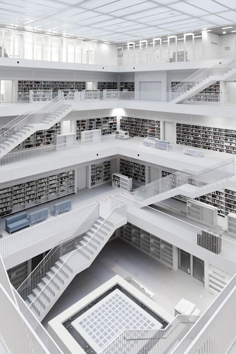 Stadtbibliothek Stuttgart. #Bibliothek #Bücherei #lesen #Architektur #Design #Bücher #Buch Louvre, Stairs, Building, Books, Home Decor, Design, Home Décor, Stuttgart