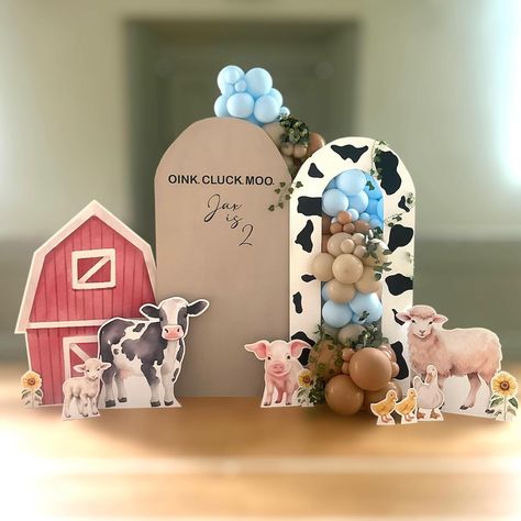 Oink. Cluck. Moo. Jax turned two! @zebraprint_x cut outs are amazing! @diddidancelancaster big thank you for the entertainment, would highly recommend for a little ones party! #balloondecor #farmpartyideas #farm #farmpartytheme #farmpartydecor #barnyardparty #barnyardanimals #oinkmoocluck #oinkcluckmoo #1stbirthday #1stbirthdayparty #1stbirthdayideas #2ndbirthday #2ndbirthdayparty #farmballoons #cowprint Oink Cluck Moo 2nd Birthday, Moo 2nd Birthday, Farm Themed Party, Baby Birthday Decorations, Cowboy Birthday Party, Barnyard Party, 2nd Birthday Party Themes, Farm Birthday Party, Cowboy Birthday