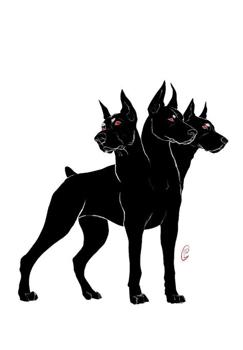 Cerberus Art Drawings, Two Headed Animal Art, Cerebus Dog Art, Cerebus Dog Drawing, Cerberus And Hades, Cerberus Art Cute, Three Headed Dog Tattoo Greek Mythology, Cerberus Line Art, Persephone And Cerberus Tattoo