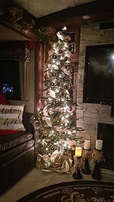 Vicki Garcia Christmas tree in fifth wheel Christmas In Camper, Rv Christmas Tree, Fall Rv Decorating, Asheville Christmas, Decorating Rv, Christmas Rv, Camper Organization Rv Living, Rv Christmas, Camping Decorations