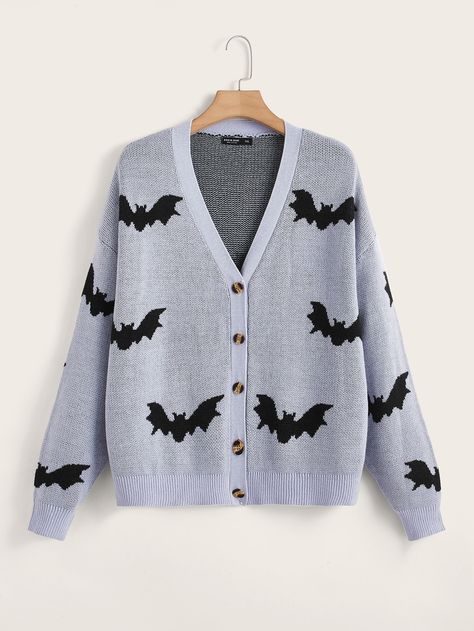 Light Grey Casual Collar Long Sleeve Fabric Halloween  Embellished Slight Stretch Spring/Fall Women Plus Clothing Halloween Cardigan, Áo Len Cardigan, Drop Shoulder Cardigan, Pastel Goth Fashion, Cardigan Winter, Button Long Sleeve, Quirky Fashion, Plus Size Cardigans, Cute Jackets