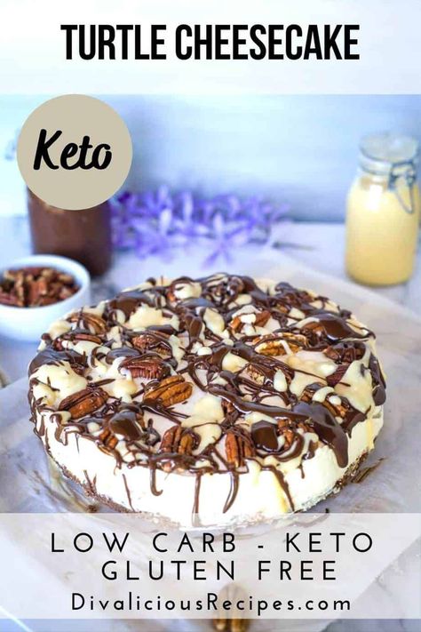 Turtle Cheesecake Recipes, Almond Flour Crust, Healthy Low Carb Snacks, Turtle Cheesecake, Low Carb Low Fat Recipes, Postre Keto, Low Carb Cheesecake, Lost 100 Pounds, Low Carb Low Sugar