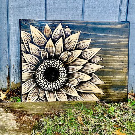 Sunflower Drawing, Sunflower Art, Laser Printer, Wood Design, Staining Wood, One Pic, Flower Designs, Sunflower, Stain