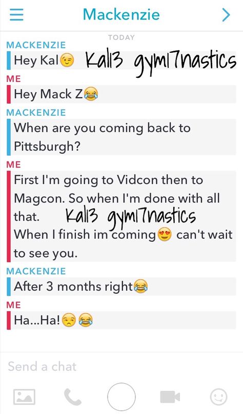 Me and Mackenzie's snapchat Conversation. This is 100% real. ! Do not repin!!! Snapchat Conversation, Mack Z, To Start A Conversation, Snapchat, To Start, Quick Saves