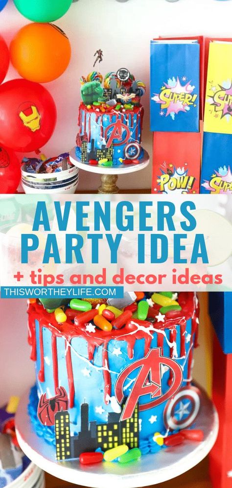 Superhero Party Bags, Snacks For Party, Avengers Cake, Marvel Party, Kid Friendly Drinks, Avenger Birthday Party, Avengers Party, Avengers Birthday, Superhero Cake