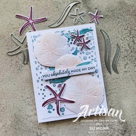 Seaside Bay, Ocean Theme Crafts, Sea Cards, Nautical Cards, Global Design Project, How To Make Scrapbook, Beach Cards, Hand Crafted Cards, Sand Dollars