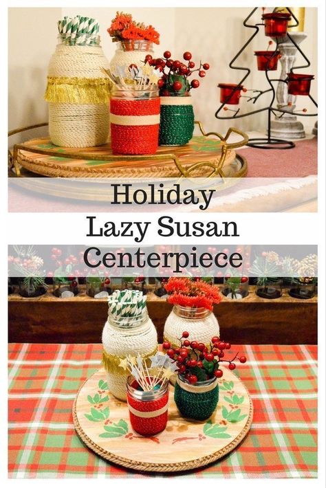 Create a fun Holiday Lazy Susan Centerpiece that will take care of all your entertaining needs this Christmas season! Lazy Susan Christmas Decor Ideas, Lazy Susan Christmas Decor, Lazy Susan Centerpiece, Diy Projects Christmas, Inside The White House, Christmas Diy Projects, Winter Holiday Crafts, Maker Ideas, Stitching Projects