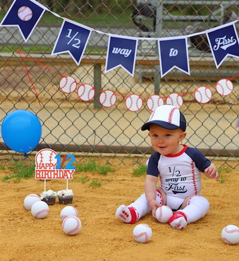 Half Way To First, Half Birthday Baby Boy, 6 Month Baby Picture Ideas Boy, 2nd Birthday Pictures, Half Birthday Baby, Half Birthday Party, 6 Month Baby Picture Ideas, Half Birthday Cakes, Baby Milestone Photos