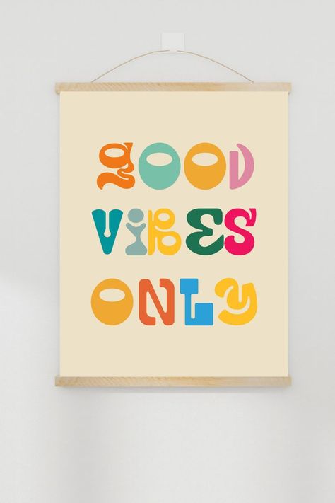 Good Vibes Only Retro Print, 70s Retro Wall Art, Retro Wall Decor, Hippie Poster, Hippie Home Decor, Positive Wall Art, Motivational Quote, good vibes only good vibes typography print motivational print quote print inspirational print positive vibes art print nursery print vintage wall print digital print good vibes only sign wall art print vintage art print boho print retro print positive vibes only affirmation print good vibes vibes Good Vibes Only Painting, Retro Affirmation Wallpaper, Hippie Signs Wall Art, Good Vibes Only Wall Art, 70s Signs Wall Art, Hippie Posters, Positive Wall Art, Hippie Decor, Scandinavian Print