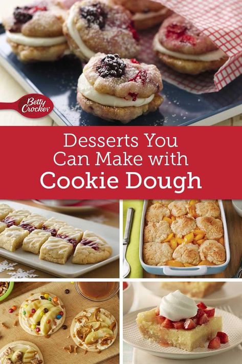 When you’re short on time and in need of a crowd-worthy dessert, count on these 12 desserts that start with Betty Crocker sugar cookie mix and end with impressed guests. Desserts Using Cookie Dough, Cookie Mix Desserts, Cookie Dough Mix Recipes, Cookie Dough Uses, Betty Crocker Cookie Mix Recipes Ideas, What To Make With Cookie Dough, Refrigerated Sugar Cookie Dough Recipes, Things To Make With Sugar Cookie Dough, Desserts With Sugar Cookie Dough