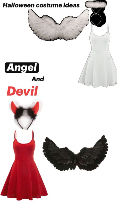 Angle And Devil Halloween Costumes Teen, Devil And Angel Costumes Best Friends, Angel And Devil Costume, Devil And Angel, Hard Fits, Halloween Fits, Angel Halloween Costumes, Halloween Duos, Devil Halloween