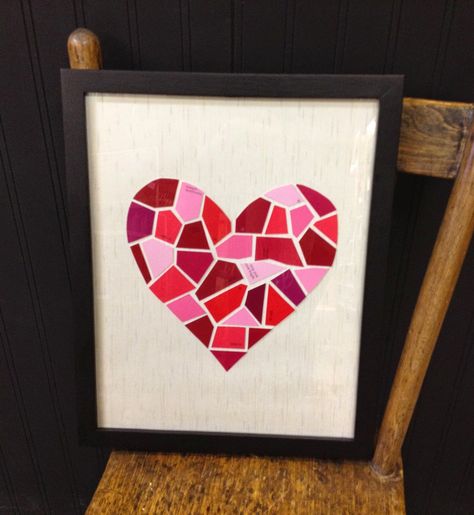 Ashley Marie Interiors: Mosaic Heart Artwork- Using Paint Chips Paint Chip Art, Chip Art, Mosaic Heart, Heart Artwork, Heart Template, Seasonal Crafts, Paint Chips, Hot Glue Gun, Heart Art