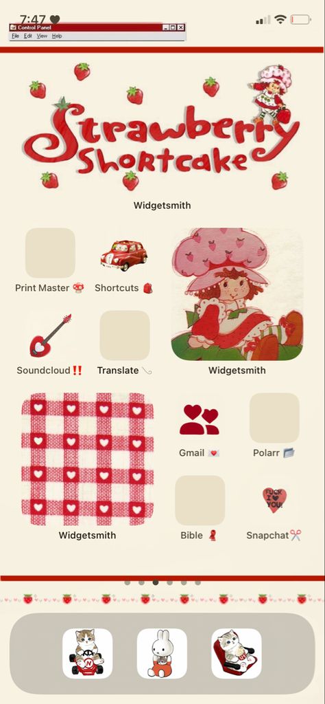 Strawberry Theme Phone Layout, Strawberry Iphone Layout, Strawberry Shortcake Iphone Theme, Strawberry Ios Theme, Strawberry Phone Layout, Strawberry Iphone Theme, Strawberry Home Screen, Strawberry Shortcake Phone Case, Strawberry Shortcake Phone Theme