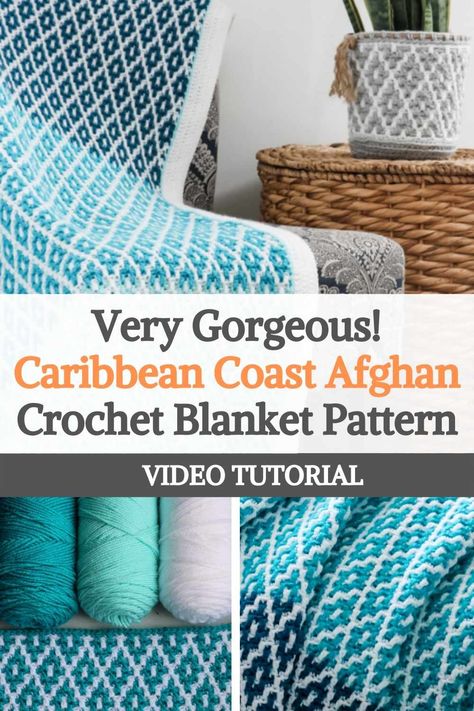 Learn to crochet with this beautiful crochet pattern from the Afghan Caribbean coast. If you love colorwork but hate wearing yarn and changing colors, you will love this Afghan crochet! The addition of a double border eliminates the need to weave the ends. This Afghan crochet pattern from the Caribbean coast is a great pattern to learn to crochet. Once started, the pattern is very repetitive. It looks amazing and complicated, but believe us when we say that it is much easier than you think!... Afghan Crochet Pattern, Crochet Afgans, Colorful Crochet, Afghan Crochet, Crochet Patterns Free Blanket, Crochet Home Decor, Afghan Pattern, Hook Design, Afghan Crochet Patterns