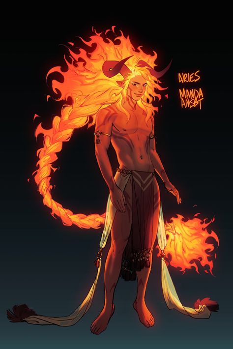 Arte Aries, Fire Magic, Arte Van Gogh, Monster Characters, Ange Demon, Fantasy Races, Demon Art, Dungeons And Dragons Characters, Character Design Male