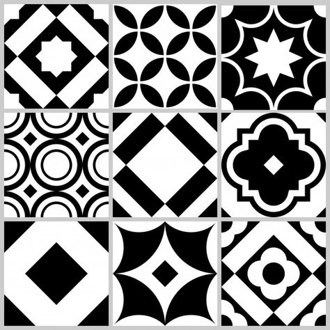 Patrón de mosaico decorativo con formas ... | Premium Vector #Freepik #vector #fondo #patron #flor #vintage Self Adhesive Wall Tiles, Black And White Tiles, Tile Stickers, Tile Wallpaper, Geometric Flower, Peel And Stick Tile, Black And White Wallpaper, Stencil Diy, Stick On Tiles