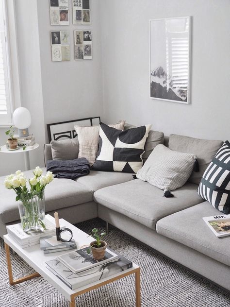 The best places to buy simple, stylish rugs - a guide - grey l-shaped sofa - minimalist design - scandi style living room Scandi Style Living Room, Corner Sofa Living Room, Grey Sofa Living Room, Grey Corner Sofa, Grey Sofa, Sofas For Small Spaces, Living Room Sofa Design, Stylish Rugs, Stylish Living Room