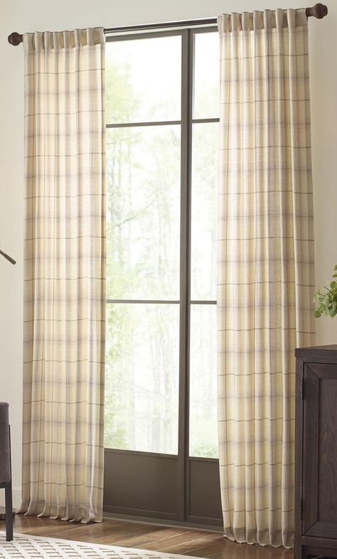 The allen + roth Englewood light filtering panel is made from 100% polyester in an ombre textured twill. This panel features a rod pocket and back tabs offering versatile hanging options. allen + roth 63-in Cream Polyester Light Filtering Back Tab Single Curtain Panel in Off-White | X851.07463ZBG Mission House, Plaid Curtains, Bedroom Updates, Inside Decor, Farmhouse Curtains, Allen Roth, Flipping Houses, Light Filter, Rod Pocket