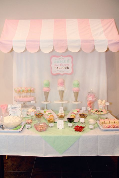 Ice Cream Party - Dessert Table Diy Food Display, Ice Cream Parlor Party, Giant Ice Cream, Ice Cream Sundae Bar, Ice Cream Stand, Sundae Bar, Party Dessert Table, Ice Cream Birthday Party, Ice Cream Theme