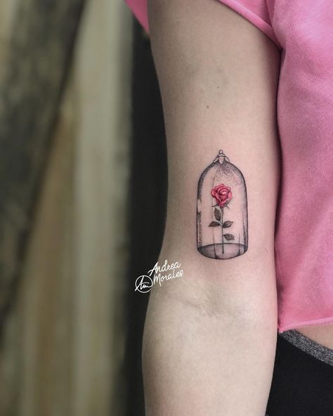 A N D R E A  M O R A L E S® on Instagram: “Microilustración de 5cm de una cúpula de cristal con la rosa de La Bella y la Bestia. Muchísimas gracias por venir a @958tattoo a que te lo…” Le Petite Prince, Circus Tattoo, Little Prince Tattoo, Belle Tattoo, Beauty And The Beast Tattoo, Wicked Tattoos, Stylist Tattoos, Tattoo Parlors, Hip Tattoo