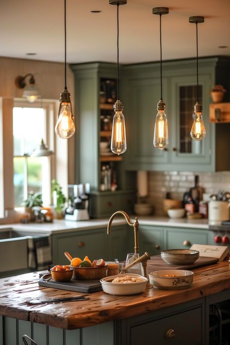 Enhance your kitchen with gorgeous lighting ideas over your island that add charm and character. 🌸🏡 Kitchen Lighting Over Island, Pendant Lights Over Island, Lights Over Island, Feature Lighting, Gorgeous Farmhouse, Farmhouse Kitchen Lighting, Tuscan Kitchen, Living Room Loft, Stylish Lighting