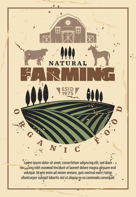 Organic farm agriculture retro poster Farm Poster, Farm Clipart, Poster Advertisement, Theme Green, Farmer Market, Vintage Template, Natural Farming, Technology Projects, Farm Food