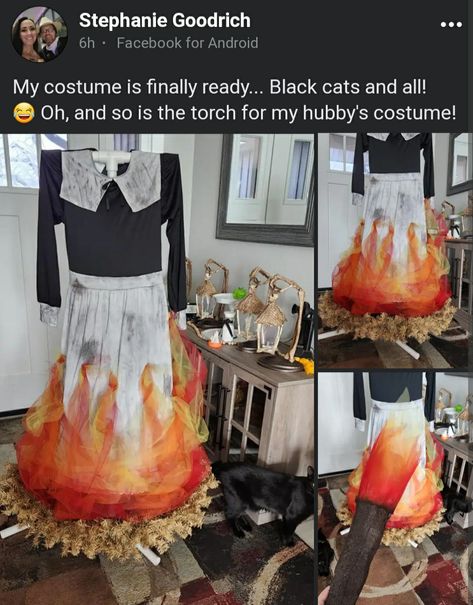 Burning Witch Costume Diy, Witch Burning Costume, Salem Witch Costume Diy, Witch Burning At Stake Costume, Burning Witch Costume, Salem Witch Costume, Halloween Costume Winners, Burning Witch, Burned At The Stake