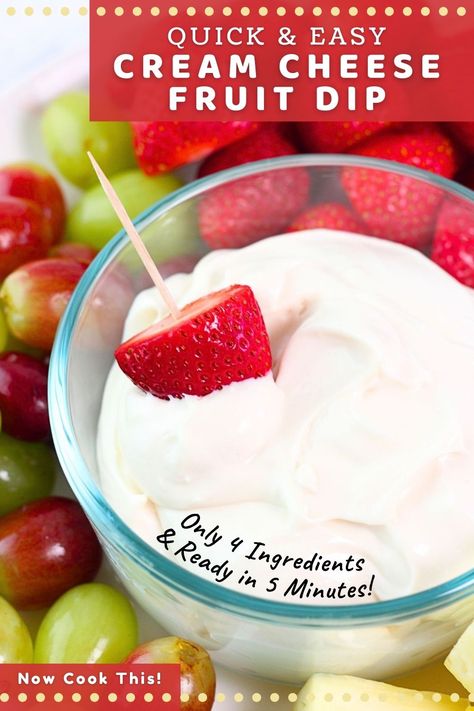 This quick and easy Cream Cheese Fruit Dip is smooth, creamy, made with only 4 simple ingredients...and it tastes like cheesecake! Ready in just 5 minutes, it's the perfect complement to just about any fresh fruit. Serve it as the centerpiece of a colorful fruit tray for your next gathering or enjoy it with your favorite fruit for an anytime snack or dessert. Get the recipe and try it! The Best Fruit Dip, Best Fruit Dip, Cream Cheese Fruit Dip Recipe, Fruit Dip Recipe, Easy Fruit Dip, Cream Cheese Fruit Dip, Fruit Dips, Cream Cheese Recipes Dip, Dips Recipes