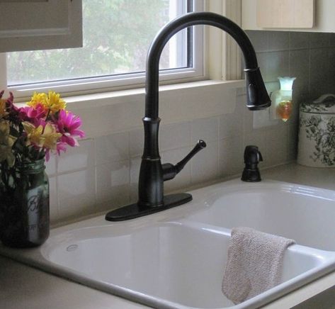 White Double Sink Black Faucet | kitchen White Sink Black Faucet Kitchen, White Kitchen Sink With Black Faucet, Kitchen Sink With Black Faucet, White Sink Black Faucet, Sink With Black Faucet, Double Sink Kitchen, Black Faucet Kitchen, Black Faucets, Black Kitchen Taps