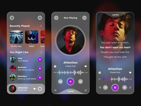 We are pleased to present our most current mobile app UI design based on the Music App. Please let us know what you think. Music Player Website, App Design Ui, Mobile App Inspiration, Music App Design, Music Player Design, Mobile App Ui Design, Music Player App, App Development Process, App Design Layout