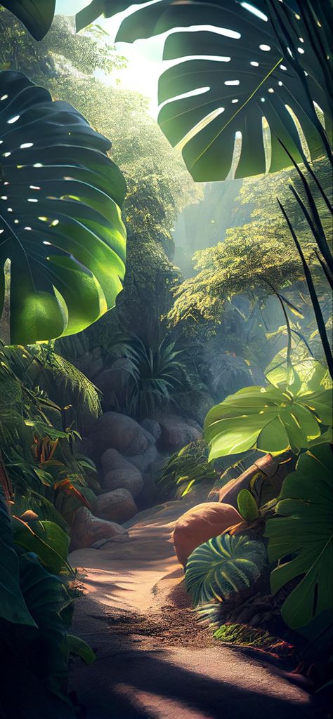 Jungle Scenery Landscapes, Rainforest Fantasy Art, Scenery Background Landscapes, Jungle Iphone Wallpaper, Rainforest Drawing, Fantasy Rainforest, Rainforest Background, Rainforest Painting, Anime Jungle