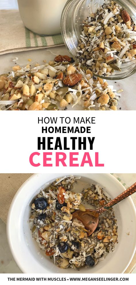 How to Make Homemade Healthy Cereal Easy Keto Cereal Recipe- Vegan And Gluten-Free Cereal he gluten-free cereal ingredients are a variety of nuts, chia seeds and coconut, which also make it a vegan and a low carb breakfast cereal. Plus, it’s jam-packed with antioxidants and omega-3’s. #ketobreakfastcereal #cerealrecipe #ketorecipe #lowcarbrecipe #easybreakfastrecipe #howto #cereal #goodmorning #ketodiet #ketogenic Nutritional Yeast Cheese, Cereal Recipes Homemade, Low Carb Cereal, Keto Cereal, Homemade Cereal, Gluten Free Cereal, Healthy Cereal, Granola Cereal, Food Plan