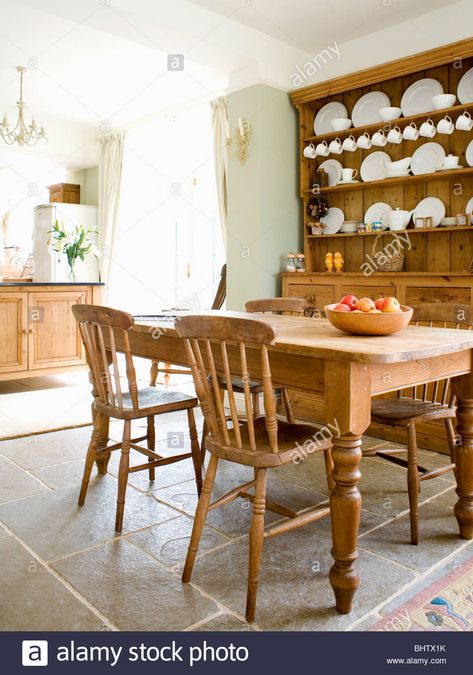 Pine Table And Chairs, French Provincial Dining Room, Pine Kitchen Table, Flagstone Floor, Pine Dining Room, Country Kitchen Tables, Pine Dresser, Round Kitchen Table, Pine Kitchen