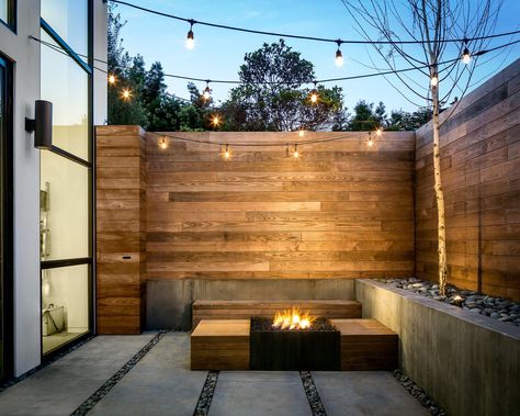 Outdoor Cedar Patio Panel Walls Modern Landscape Lighting, Raised Patio, Concrete Patios, Patio Pergola, Patio Lights, Outdoor Landscape Lighting, Patio Wall, Fence Lighting, Outdoor Landscape