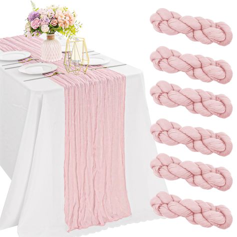 PRICES MAY VARY. 【Perfect Size】The size of each cheesecloth table runner is about 35 x 120 inches, which can perfectly dressed up most tables, such as rectangle tables, round tables or cocktail tables. They can also be used for wedding drapery, backdrop draping, ceiling draping, chair cover sashes, and gift wrapping. 【Reusable & Soft】 These romantic table runners are made of premium polyester with beautiful crinkling. Soft feeling, reusable, washable and fade resistant. These cheesecloth table r Wedding Drapery, Cheesecloth Table Runner, Vintage Wedding Table, Ceiling Draping, Boho Table, Romantic Table, Fabric Table Runner, Fabric Table, Pink Table