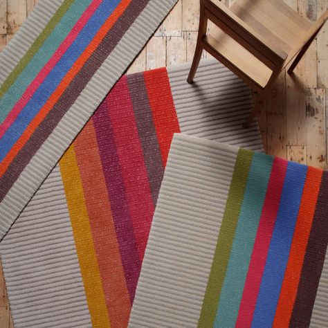 Inspiration | Installation gallery | Troy Charcoal mitre seamed on quarter landings - Roger Oates Design | Runners and Rugs Striped Stair Runner, Modern Stairs, Stair Runner Carpet, Stair Runner, Bold Stripes, Striped Rug, Wool Rugs, Flat Weave Rug, Carpet Runner