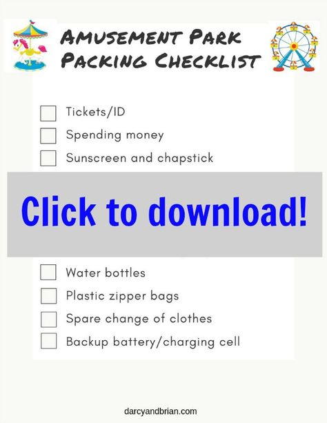 Do you know what you should bring to an amusement park? Grab this free printable checklist of what you should pack when going to a theme park. It will help you pack a few essential items so you can be prepared and have a fun day trip or family vacation without busting your budget. Printable Packing List, Abandoned Cities, Abandoned Amusement Parks, Packing Checklist, Abandoned Castles, Free Checklist, Printable Checklist, Old Churches, Essential Items