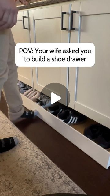 HOME ORGANIZATION & DECOR on Instagram: "👟Check out this genius shoe drawer idea by @theideadad 😍Is it a must-have for your closet or a nice-to-have? 🤔 Tell me your thoughts!  Credit @theideadad * * * No copyright infringement intended,please DM for fix/removal * * #diyonabudget #diyhomeimprovement #diyforlife #farmhousediy #diymama #diyinspo #diyhomeprojects #diyrenovation #diyinspiration #quarantineprojects #mydailyrenovation #thatorganizedhome#shoestorage #doityourselfproject#easydiy #diyvideo #homeprojects #homediy  #diytutorial#diyhome #houserenovation #diyvideos #farmhouseinspired #upcycledfurniture#diyideas #renovationproject #decorinspo" Sliding Shoe Drawer, Skubb Shoe Box Hack, Shoe Drawer Ideas, Shoes Furniture Ideas, Shoe Drawers In Closet, Diy Hidden Shoe Storage, Small Closet Shoe Storage Ideas, Small Shoe Closet Ideas, Closet Drawer Ideas