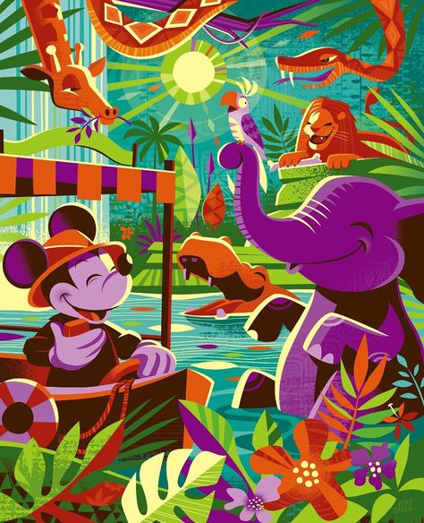 Jeff Granito on Instagram: ““Welcome to the Jungle” is the second of my 2 new, very limited edition, pieces for the Upcoming D23 expo. I will be on hand both Saturday…” Jeff Granito, Jungle Cruise, Retro Disney, Disney Posters, Twisted Disney, Mickey Mouse Wallpaper, Wallpaper Iphone Disney, Disney World Vacation, Disney Fun