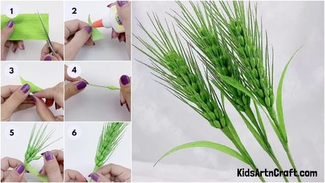 Easy Wheat Craft Using Crepe Paper For Beginners - Kids Art & Craft Cotton Buds, Floral Tape, Crepe Paper Flowers, Brown Paper, Easy Paper Crafts, Crepe Paper, Triangle Shape, Classroom Activities, Wheat