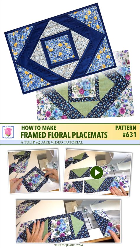 Photo of floral quilted placemats, with progress photos and a banner reading “How to make Framed Floral placemats “ Framed Placemats Wall Hangings, Quilted Placemats Pattern Free, Free Placemat Patterns Quilted, Easy Placemats To Sew Free Pattern, Placemat Patterns Free, How To Make Placemats, Placemats Ideas, Easy Placemats, All People Quilt