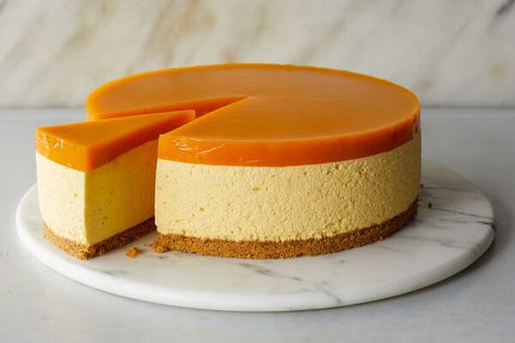 NYT Cooking: This creamy mango cheesecake has the unmistakable scent and taste of fresh limes and cardamom — and, best of all, it doesn’t require you to turn on the oven. Avoid using fresh mango pulp here: An enzyme in raw mango can prevent the gelatin from setting. (Canned mangoes don’t have that enzyme; it’s destroyed when they’re heated to high temperatures to be preserved.) If you must use fresh mangoes, p Mango Pulp, Mango Cheesecake, Recipe Email, Lime Cheesecake, Nyt Cooking, Springform Pan, Cheesecake Recipes, Graham Crackers, No Bake